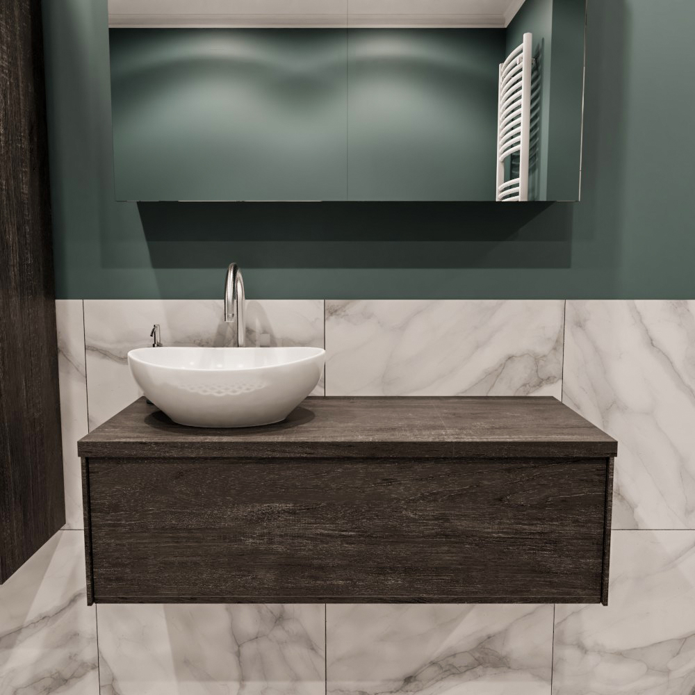 MONDIAZ LUSH 100cm mueble de baño Dark Brown 1 cajón lavabo BARCO Izquierda 1 orificio 2 MONDIAZ LUSH 100cm mueble de baño Dark Brown 1 cajón lavabo BARCO Izquierda 1 orificio - Imagen 2