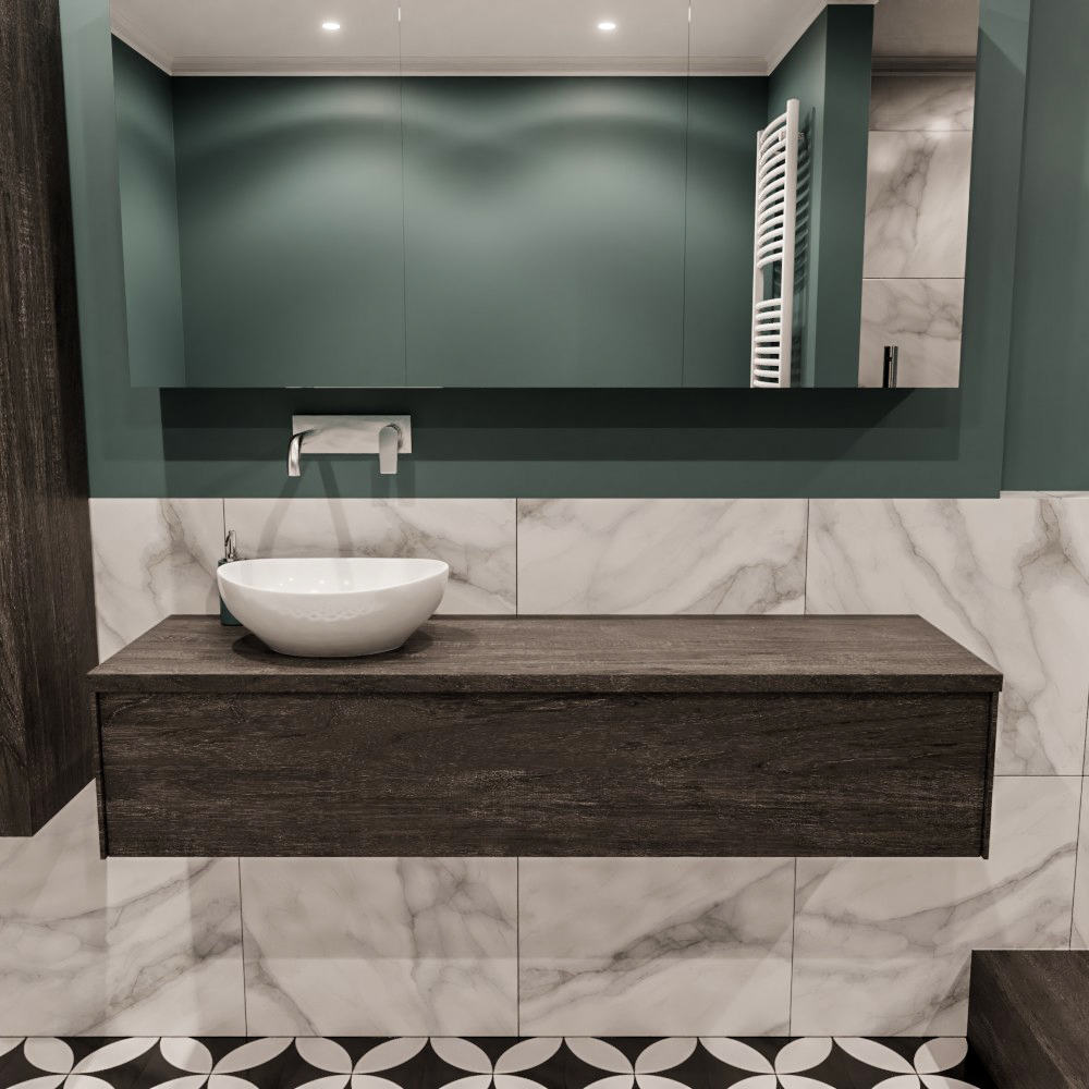 MONDIAZ LUSH 150cm mueble de baño Dark Brown 1 cajón lavabo BARCO Izquierda sin orificio 2 MONDIAZ LUSH 150cm mueble de baño Dark Brown 1 cajón lavabo BARCO Izquierda sin orificio - Imagen 2