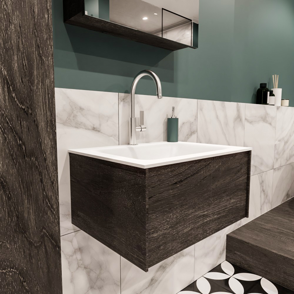 MONDIAZ LUSH 60cm mueble de baño Dark Brown 1 cajón lavabo CLOUD Centro 1 orificio 3 MONDIAZ LUSH 60cm mueble de baño Dark Brown 1 cajón lavabo CLOUD Centro 1 orificio - Imagen 3