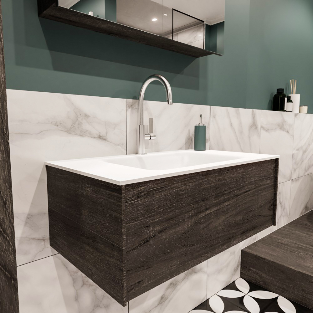 MONDIAZ LUSH 80cm mueble de baño Dark Brown 1 cajón lavabo CLOUD Centro 1 orificio 3 MONDIAZ LUSH 80cm mueble de baño Dark Brown 1 cajón lavabo CLOUD Centro 1 orificio - Imagen 3