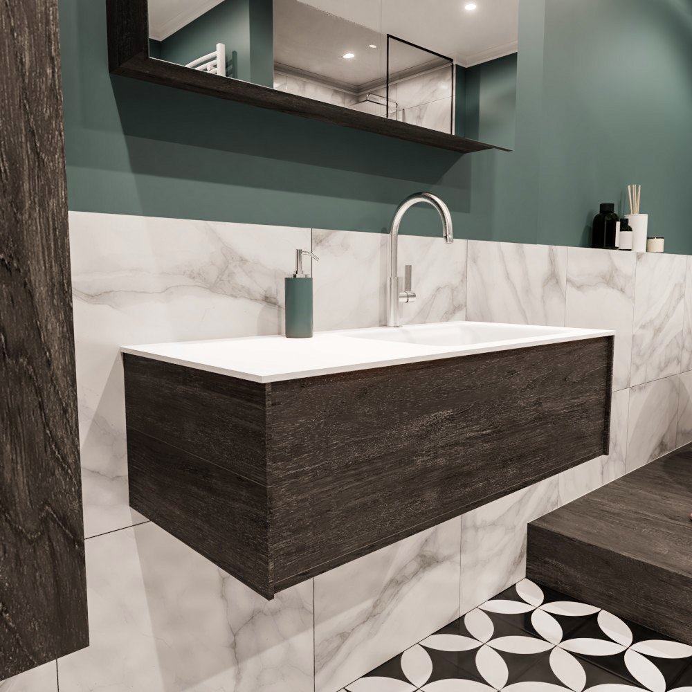 MONDIAZ LUSH 100cm mueble de baño Dark Brown 1 cajón lavabo CLOUD Derecho 1 orificio 3 MONDIAZ LUSH 100cm mueble de baño Dark Brown 1 cajón lavabo CLOUD Derecho 1 orificio - Imagen 3