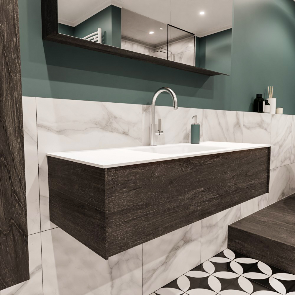 MONDIAZ LUSH 120cm mueble de baño Dark Brown 1 cajón lavabo CLOUD Centro 1 orificio 3 MONDIAZ LUSH 120cm mueble de baño Dark Brown 1 cajón lavabo CLOUD Centro 1 orificio - Imagen 3