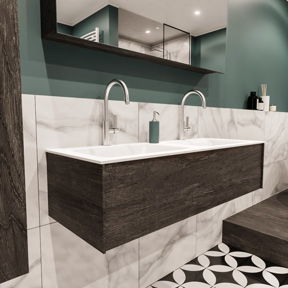 MONDIAZ LUSH 120cm mueble de baño Dark Brown 1 cajón lavabo CLOUD Doble 2 orificios 3 MONDIAZ LUSH 120cm mueble de baño Dark Brown 1 cajón lavabo CLOUD Doble 2 orificios - Imagen 3
