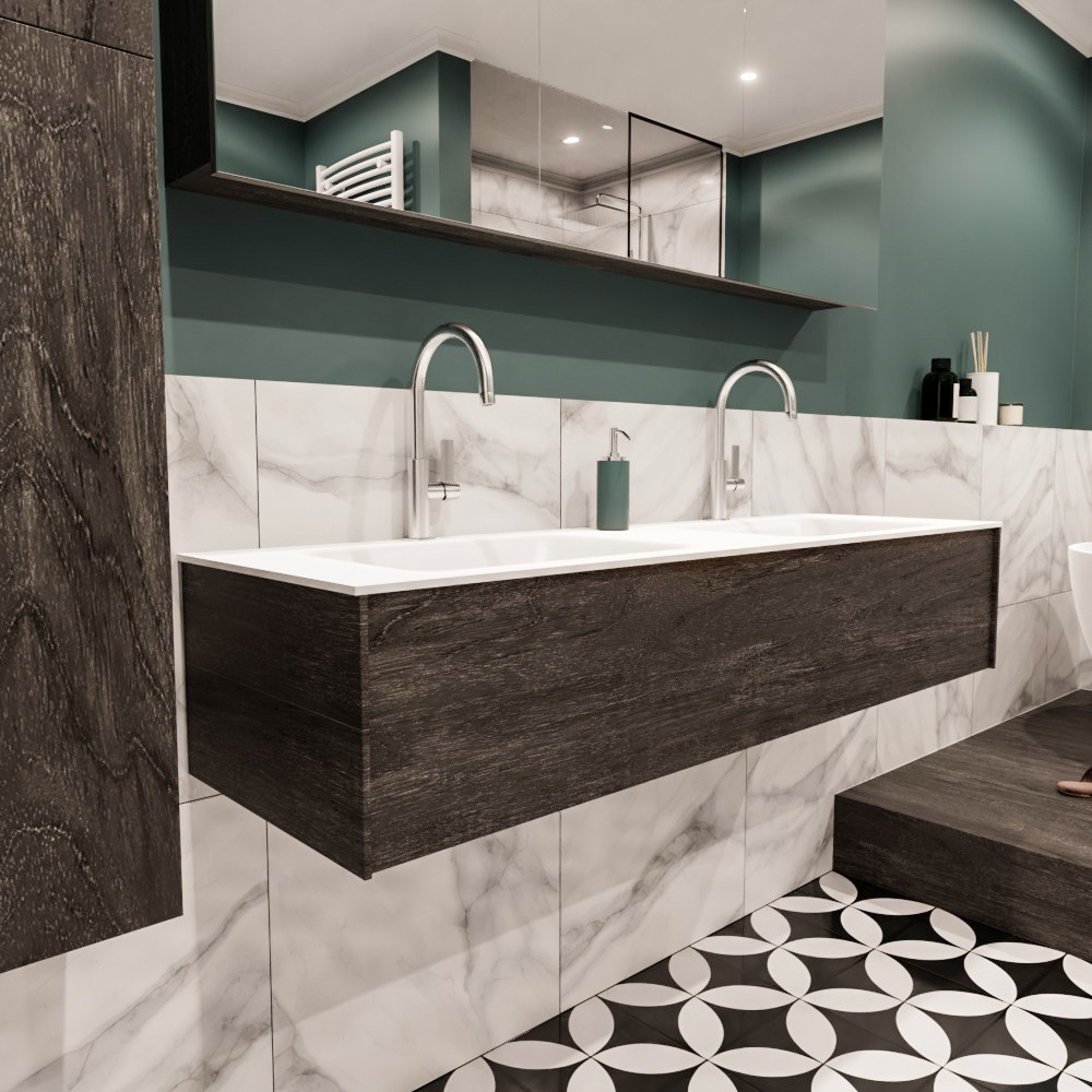 MONDIAZ LUSH 150cm mueble de baño Dark Brown 1 cajón lavabo CLOUD Doble 2 orificios 3 MONDIAZ LUSH 150cm mueble de baño Dark Brown 1 cajón lavabo CLOUD Doble 2 orificios - Imagen 3