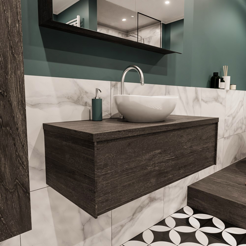MONDIAZ LUSH 100cm mueble de baño Dark Brown 1 cajón lavabo BARCO Centro 1 orificio 3 MONDIAZ LUSH 100cm mueble de baño Dark Brown 1 cajón lavabo BARCO Centro 1 orificio - Imagen 3