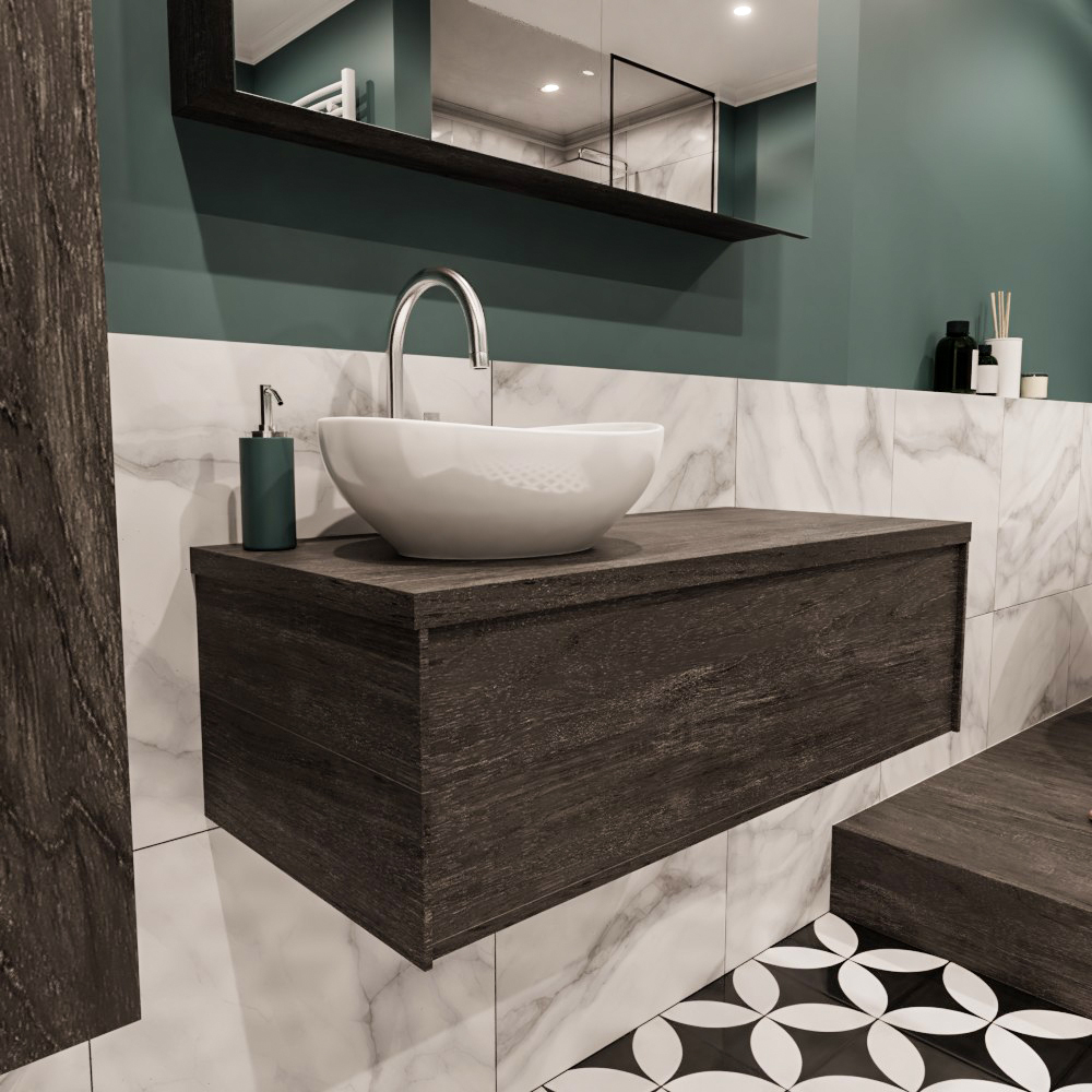MONDIAZ LUSH 100cm mueble de baño Dark Brown 1 cajón lavabo BARCO Izquierda 1 orificio 3 MONDIAZ LUSH 100cm mueble de baño Dark Brown 1 cajón lavabo BARCO Izquierda 1 orificio - Imagen 3