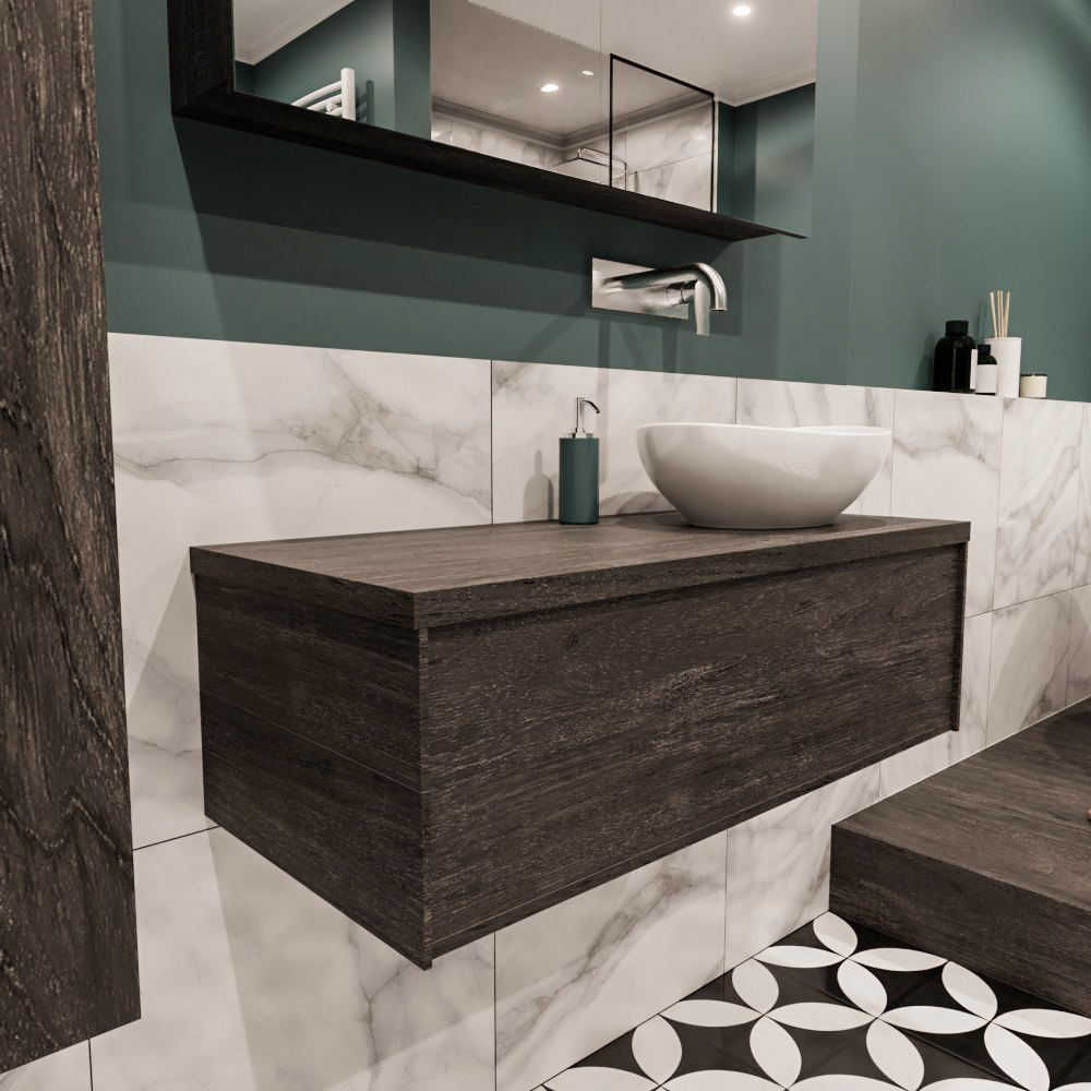 MONDIAZ LUSH 100cm mueble de baño Dark Brown 1 cajón lavabo BARCO Derecho sin orificio 3 MONDIAZ LUSH 100cm mueble de baño Dark Brown 1 cajón lavabo BARCO Derecho sin orificio - Imagen 3
