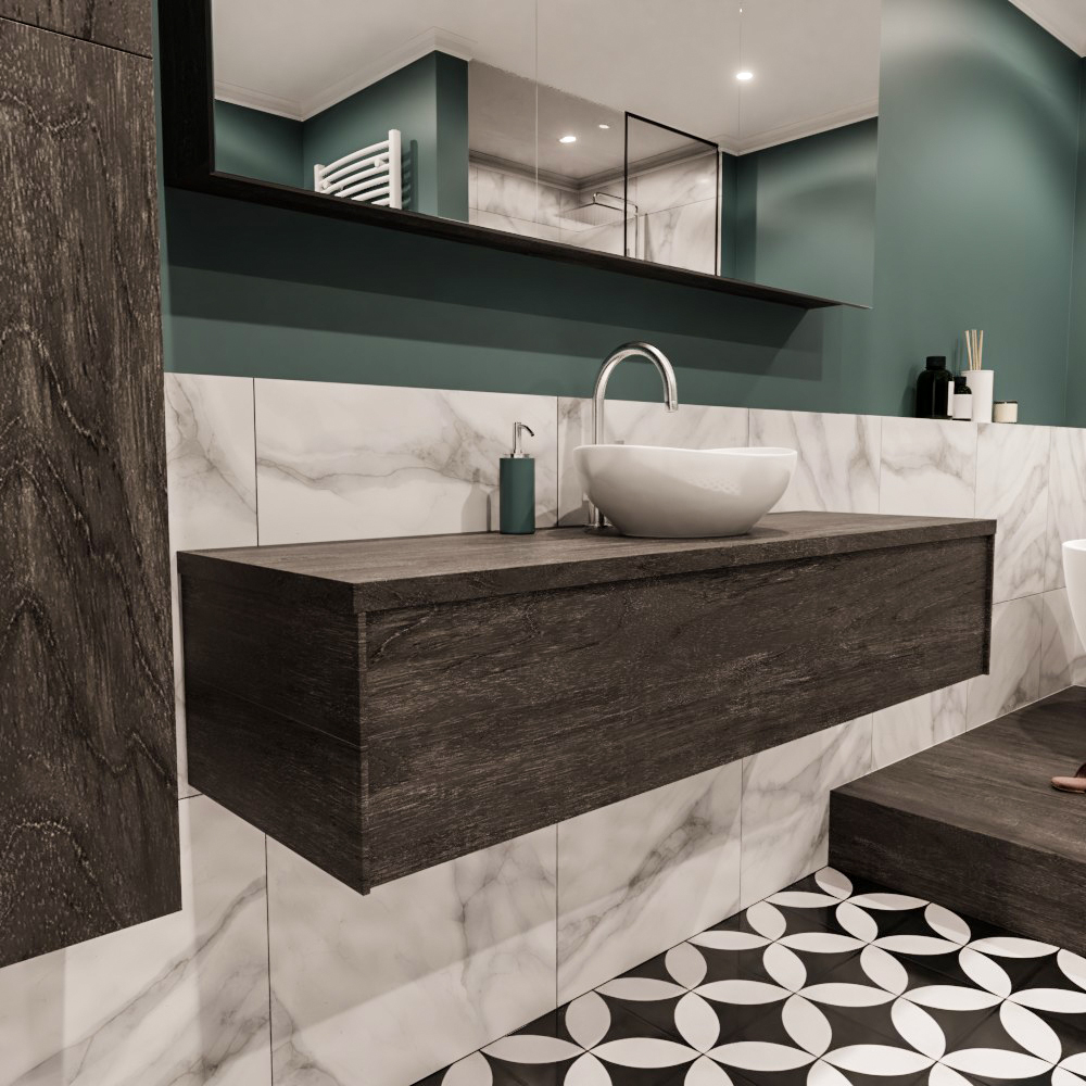 MONDIAZ LUSH 150cm mueble de baño Dark Brown 1 cajón lavabo BARCO Centro 1 orificio 3 MONDIAZ LUSH 150cm mueble de baño Dark Brown 1 cajón lavabo BARCO Centro 1 orificio - Imagen 3