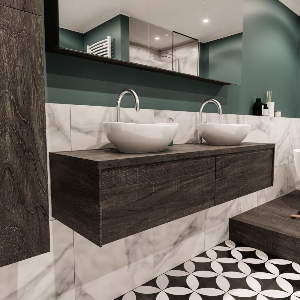 MONDIAZ LUSH 150cm mueble de baño Dark Brown 2 cajones lavabo BARCO Doble 2 orificios 3 MONDIAZ LUSH 150cm mueble de baño Dark Brown 2 cajones lavabo BARCO Doble 2 orificios - Imagen 3