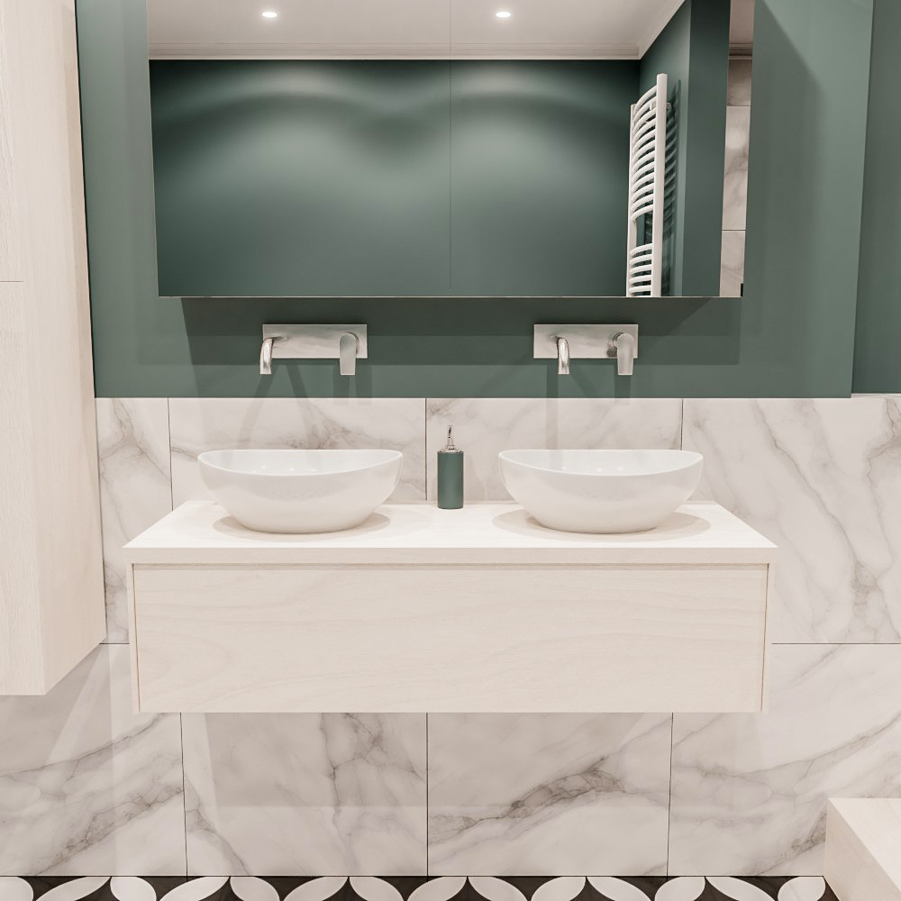 MONDIAZ LUSH 120cm mueble de baño Underlayment 1 cajón lavabo BARCO Doble sin orificio 2 MONDIAZ LUSH 120cm mueble de baño Underlayment 1 cajón lavabo BARCO Doble sin orificio - Imagen 2