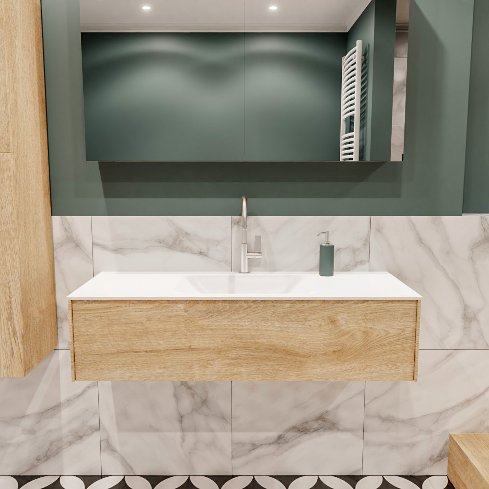 MONDIAZ LUSH 120cm mueble de baño Washed Oak 1 cajón lavabo CLOUD Centro 1 orificio 2 MONDIAZ LUSH 120cm mueble de baño Washed Oak 1 cajón lavabo CLOUD Centro 1 orificio - Imagen 2