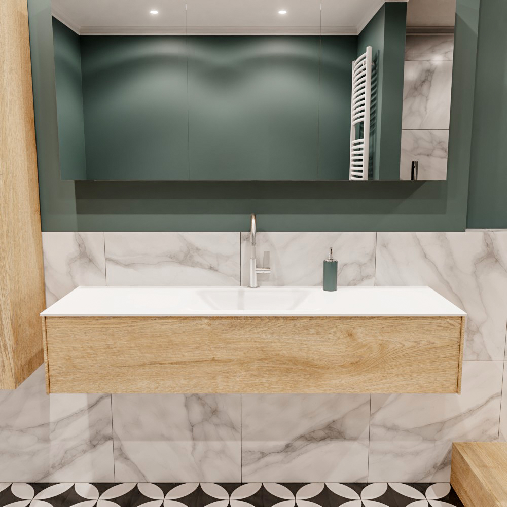 MONDIAZ LUSH 150cm mueble de baño Washed Oak 1 cajón lavabo CLOUD Centro 1 orificio 2 MONDIAZ LUSH 150cm mueble de baño Washed Oak 1 cajón lavabo CLOUD Centro 1 orificio - Imagen 2