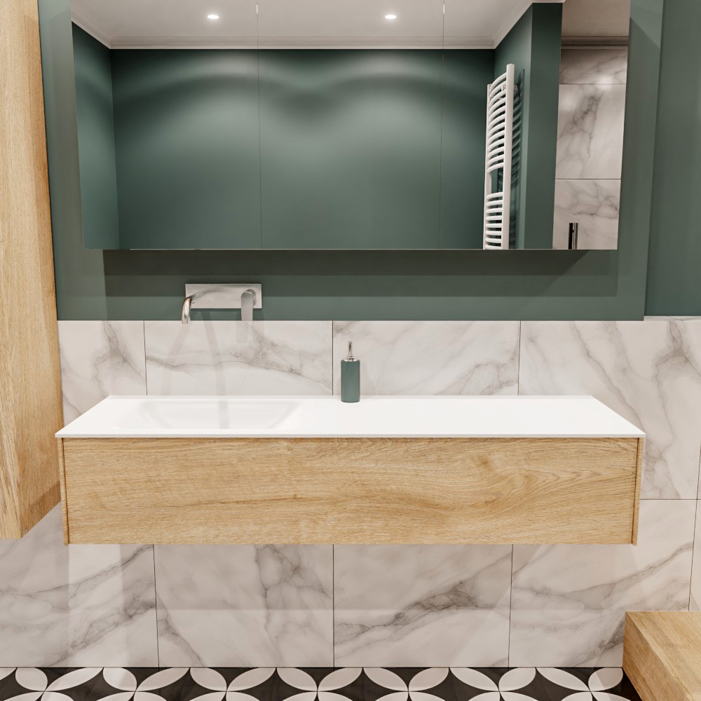 MONDIAZ LUSH 150cm mueble de baño Washed Oak 1 cajón lavabo CLOUD Izquierda sin orificio 2 MONDIAZ LUSH 150cm mueble de baño Washed Oak 1 cajón lavabo CLOUD Izquierda sin orificio - Imagen 2