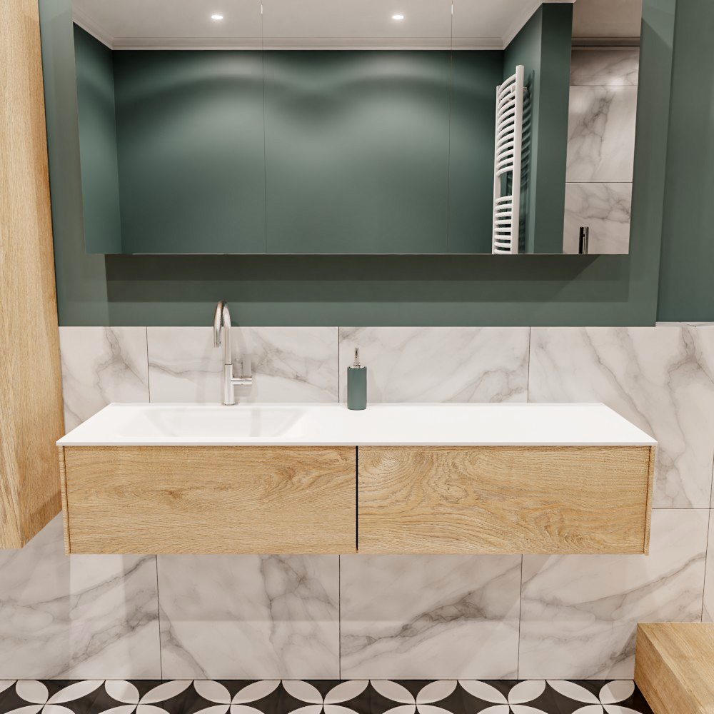 MONDIAZ LUSH 150cm mueble de baño Washed Oak 2 cajones lavabo CLOUD Izquierda 1 orificio 2 MONDIAZ LUSH 150cm mueble de baño Washed Oak 2 cajones lavabo CLOUD Izquierda 1 orificio - Imagen 2