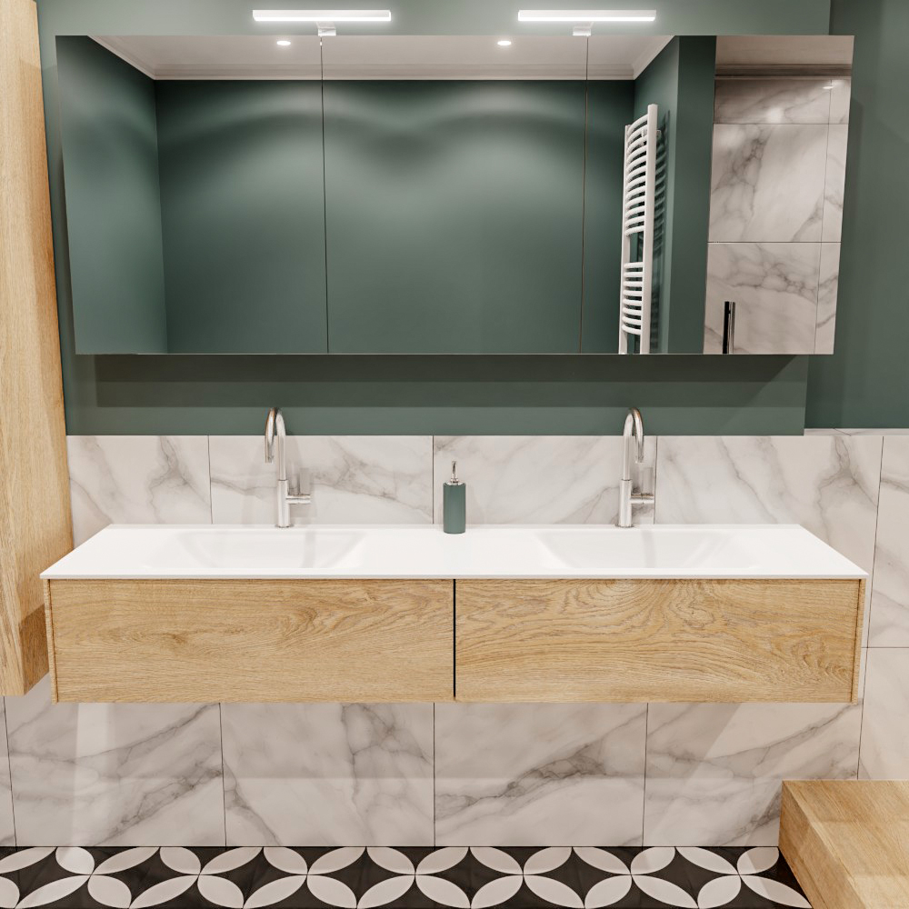 MONDIAZ LUSH 180cm mueble de baño Washed Oak 2 cajones lavabo CLOUD Doble 2 orificios 2 MONDIAZ LUSH 180cm mueble de baño Washed Oak 2 cajones lavabo CLOUD Doble 2 orificios - Imagen 2