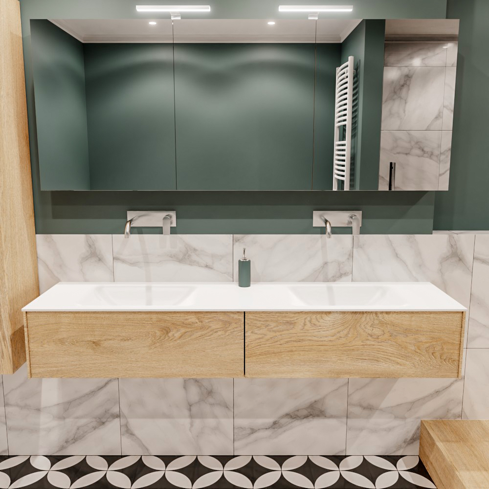 MONDIAZ LUSH 180cm mueble de baño Washed Oak 2 cajones lavabo CLOUD Doble sin orificio 2 MONDIAZ LUSH 180cm mueble de baño Washed Oak 2 cajones lavabo CLOUD Doble sin orificio - Imagen 2
