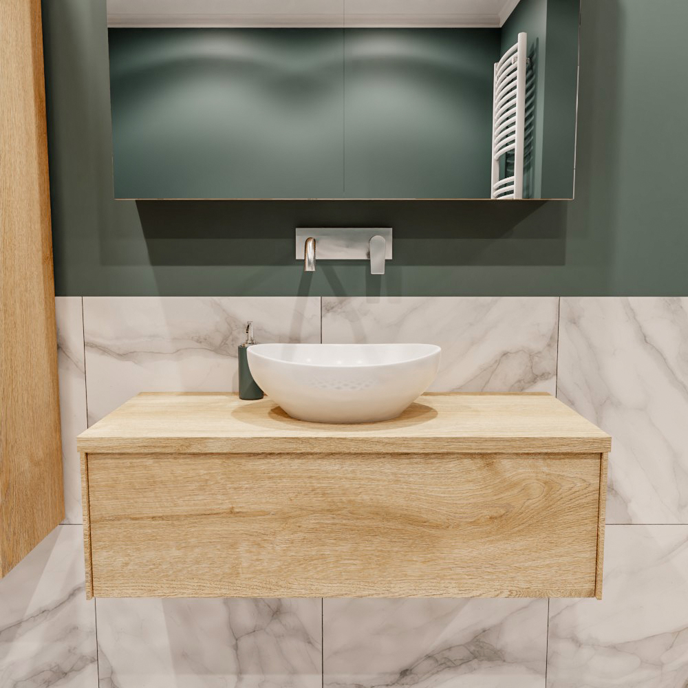 MONDIAZ LUSH 100cm mueble de baño Washed Oak 1 cajón lavabo BARCO Centro sin orificio 2 MONDIAZ LUSH 100cm mueble de baño Washed Oak 1 cajón lavabo BARCO Centro sin orificio - Imagen 2