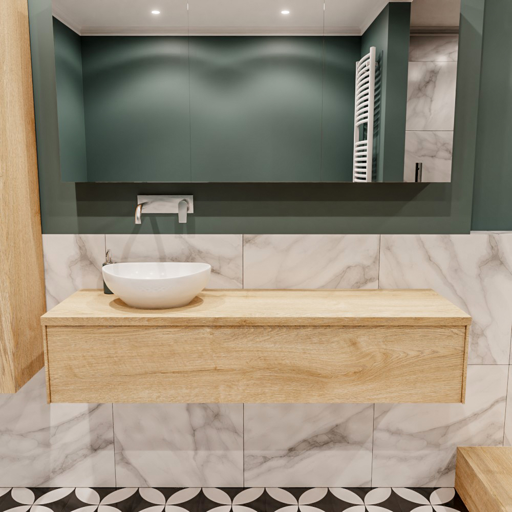 MONDIAZ LUSH 150cm mueble de baño Washed Oak 1 cajón lavabo BARCO Izquierda sin orificio 2 MONDIAZ LUSH 150cm mueble de baño Washed Oak 1 cajón lavabo BARCO Izquierda sin orificio - Imagen 2