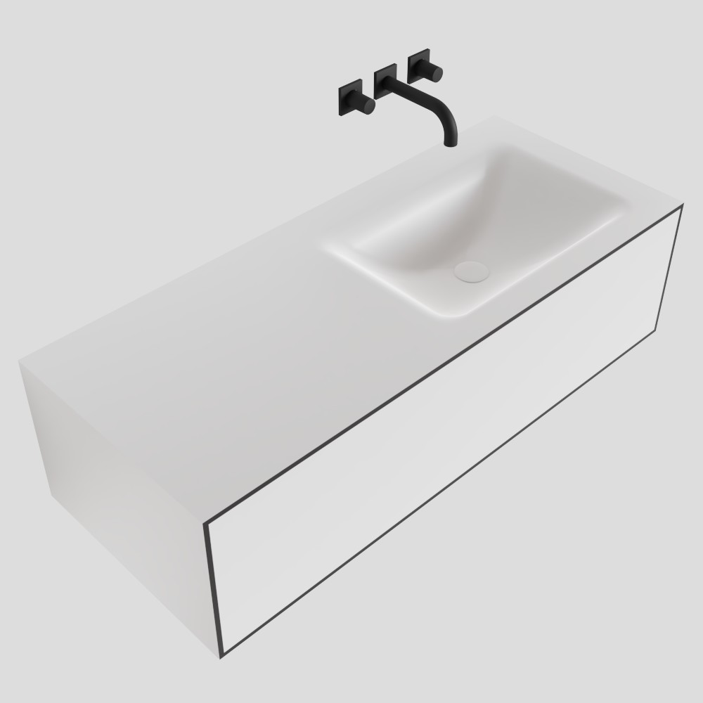 MONDIAZ LAGOM 110cm mueble de baño solid surface Talc 1 cajón lavabo CLOUD Derecho sin orificio 4 MONDIAZ LAGOM 110cm mueble de baño solid surface Talc 1 cajón lavabo CLOUD Derecho sin orificio - Imagen 4