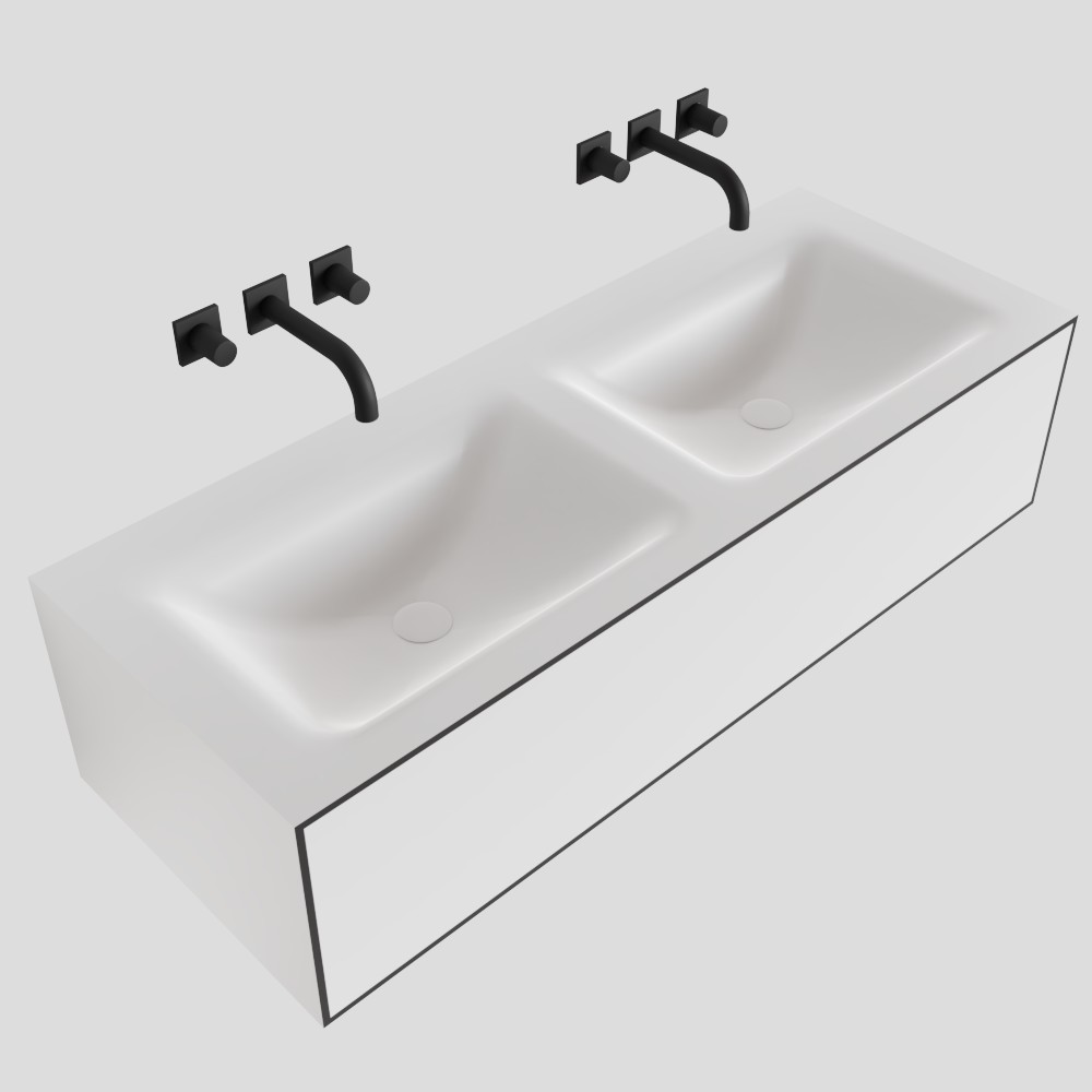 MONDIAZ LAGOM 120cm mueble de baño solid surface Talc 1 cajón lavabo CLOUD Doble sin orificio 4 MONDIAZ LAGOM 120cm mueble de baño solid surface Talc 1 cajón lavabo CLOUD Doble sin orificio - Imagen 4