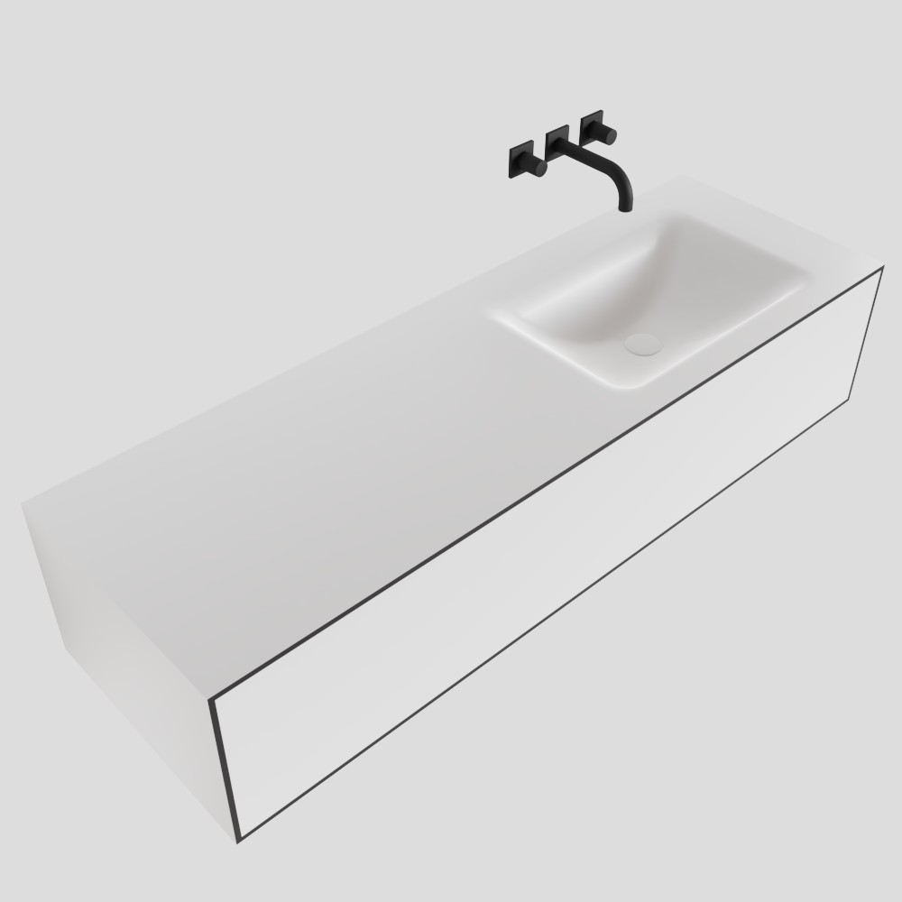 MONDIAZ LAGOM 140cm mueble de baño solid surface Talc 1 cajón lavabo CLOUD Derecho sin orificio 4 MONDIAZ LAGOM 140cm mueble de baño solid surface Talc 1 cajón lavabo CLOUD Derecho sin orificio - Imagen 4