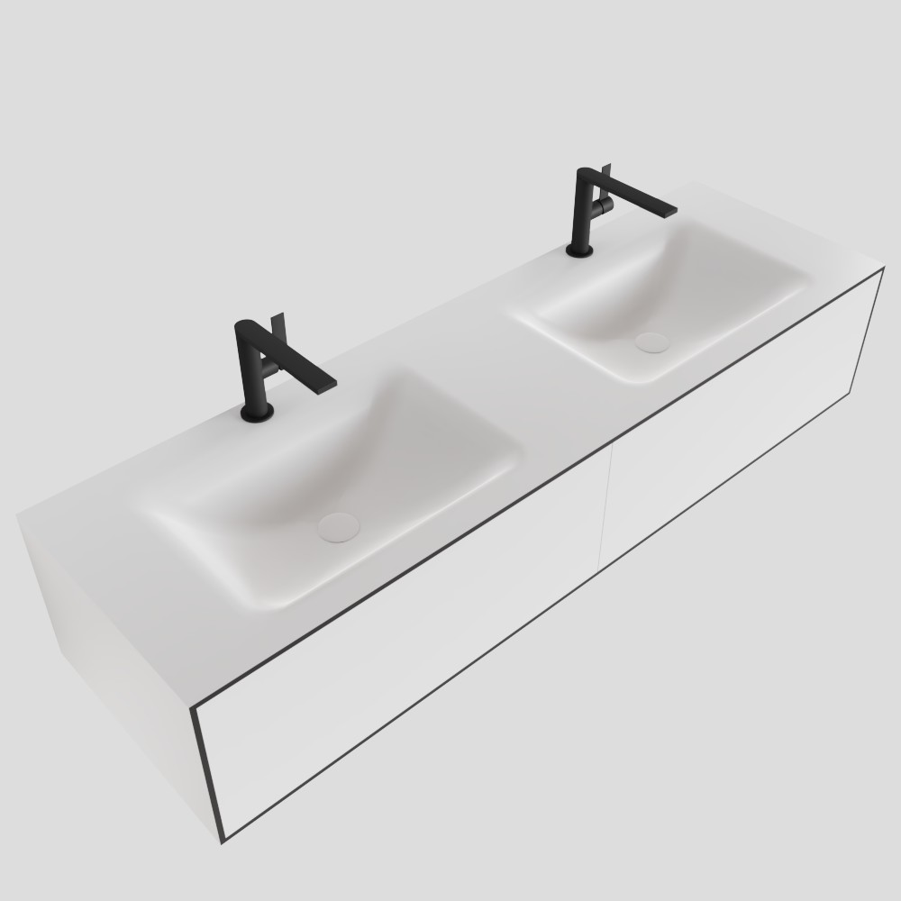 MONDIAZ LAGOM 150cm mueble de baño solid surface Talc 2 cajones lavabo CLOUD Doble 2 orificios 4 MONDIAZ LAGOM 150cm mueble de baño solid surface Talc 2 cajones lavabo CLOUD Doble 2 orificios - Imagen 4