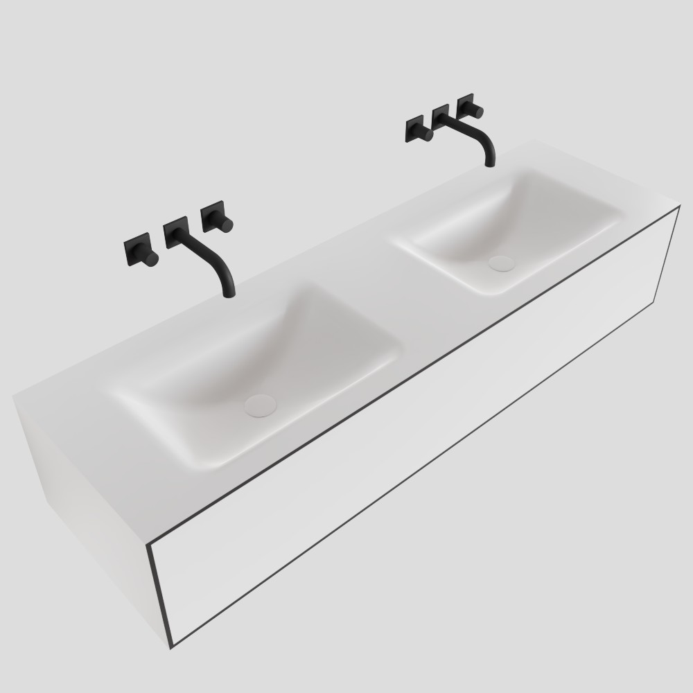 MONDIAZ LAGOM 150cm mueble de baño solid surface Talc 1 cajón lavabo CLOUD Doble sin orificio 4 MONDIAZ LAGOM 150cm mueble de baño solid surface Talc 1 cajón lavabo CLOUD Doble sin orificio - Imagen 4