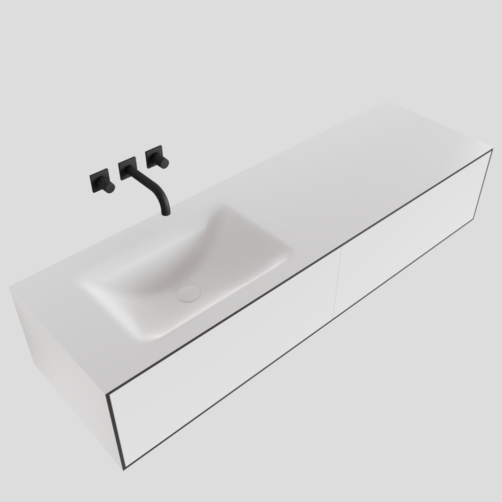 MONDIAZ LAGOM 150cm mueble de baño solid surface Talc 2 cajones lavabo CLOUD Izquierda sin orificio 4 MONDIAZ LAGOM 150cm mueble de baño solid surface Talc 2 cajones lavabo CLOUD Izquierda sin orificio - Imagen 4