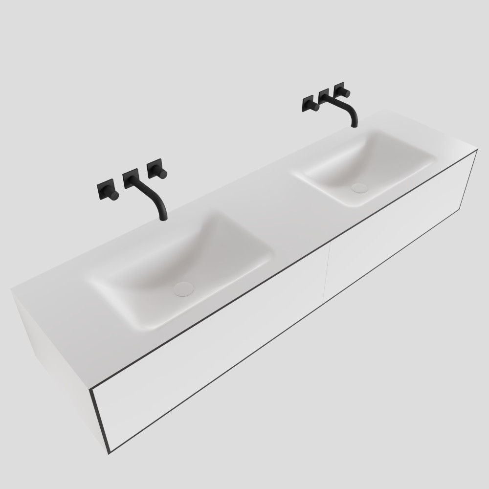 MONDIAZ LAGOM 170cm mueble de baño solid surface Talc 2 cajones lavabo CLOUD Doble sin orificio 4 MONDIAZ LAGOM 170cm mueble de baño solid surface Talc 2 cajones lavabo CLOUD Doble sin orificio - Imagen 4