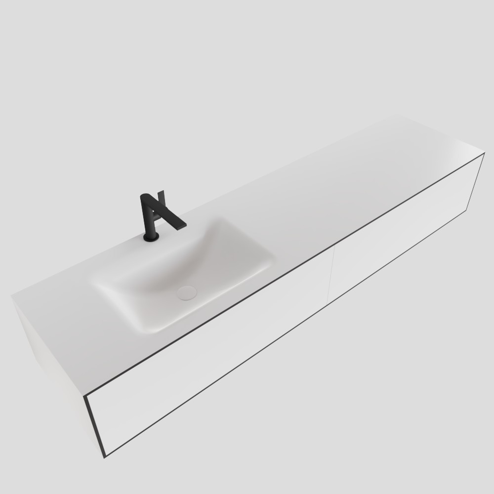 MONDIAZ LAGOM 180cm mueble de baño solid surface Talc 2 cajones lavabo CLOUD Izquierda 1 orificio 4 MONDIAZ LAGOM 180cm mueble de baño solid surface Talc 2 cajones lavabo CLOUD Izquierda 1 orificio - Imagen 4