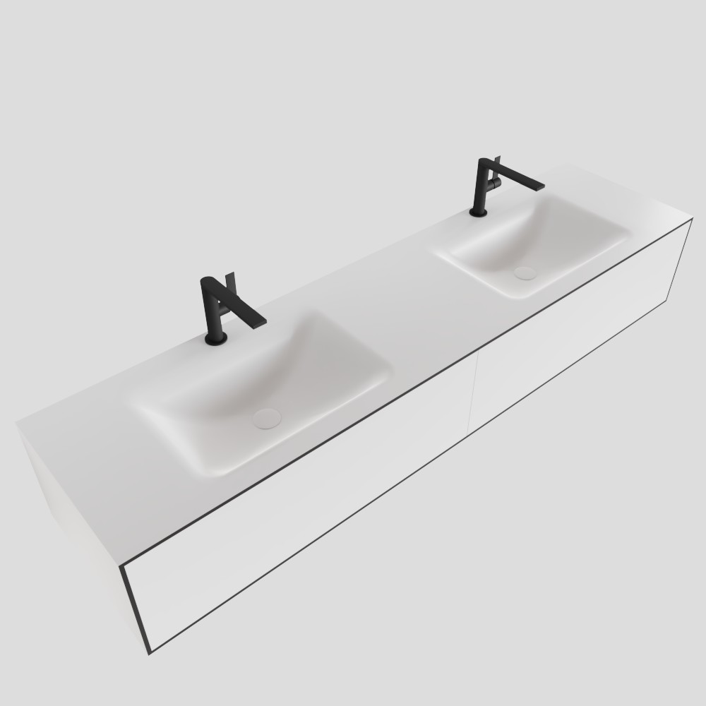 MONDIAZ LAGOM 180cm mueble de baño solid surface Talc 2 cajones lavabo CLOUD Doble 2 orificios 4 MONDIAZ LAGOM 180cm mueble de baño solid surface Talc 2 cajones lavabo CLOUD Doble 2 orificios - Imagen 4