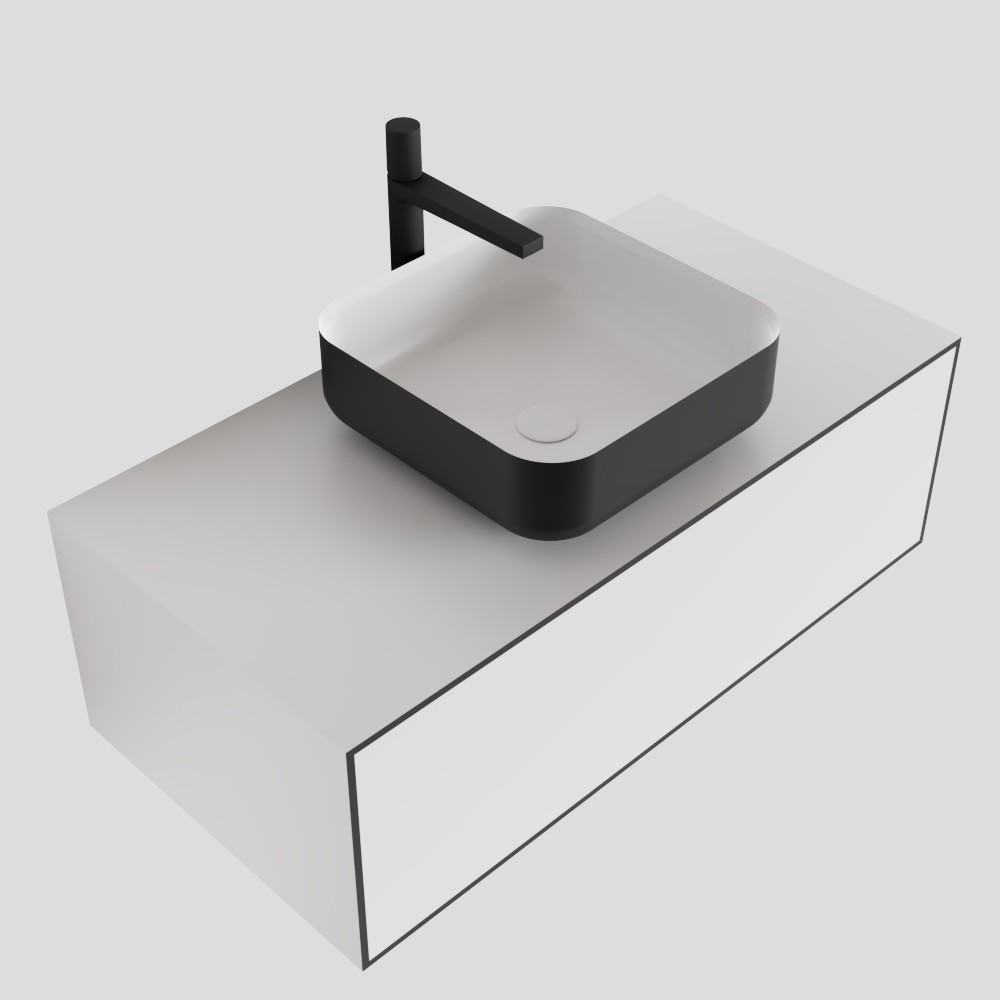 MONDIAZ LAGOM 90cm mueble de baño solid surface Talc 1 cajón BINX Centro 1 orificio 4 MONDIAZ LAGOM 90cm mueble de baño solid surface Talc 1 cajón BINX Centro 1 orificio - Imagen 4