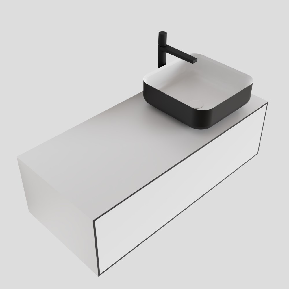 MONDIAZ LAGOM 100cm mueble de baño solid surface Talc 1 cajón BINX Derecho 1 orificio 4 MONDIAZ LAGOM 100cm mueble de baño solid surface Talc 1 cajón BINX Derecho 1 orificio - Imagen 4
