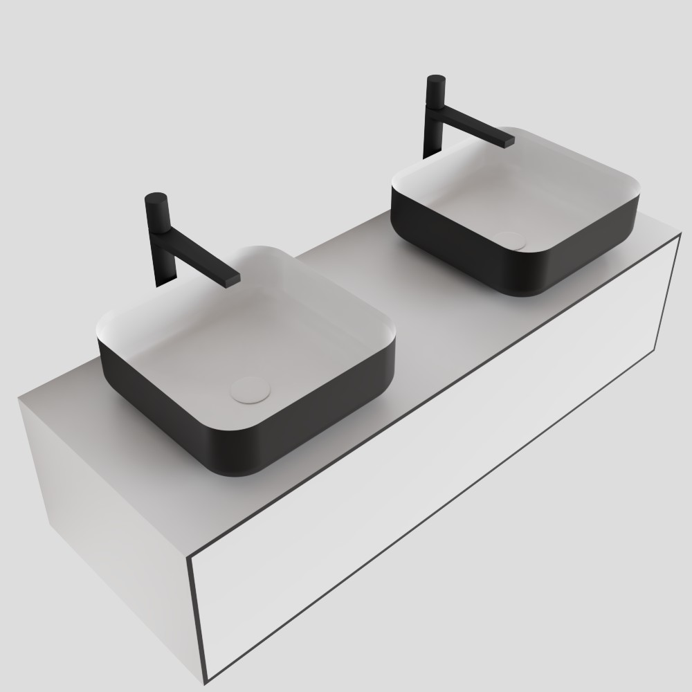 MONDIAZ LAGOM 120cm mueble de baño solid surface Talc 1 cajón BINX Doble 2 orificios 4 MONDIAZ LAGOM 120cm mueble de baño solid surface Talc 1 cajón BINX Doble 2 orificios - Imagen 4