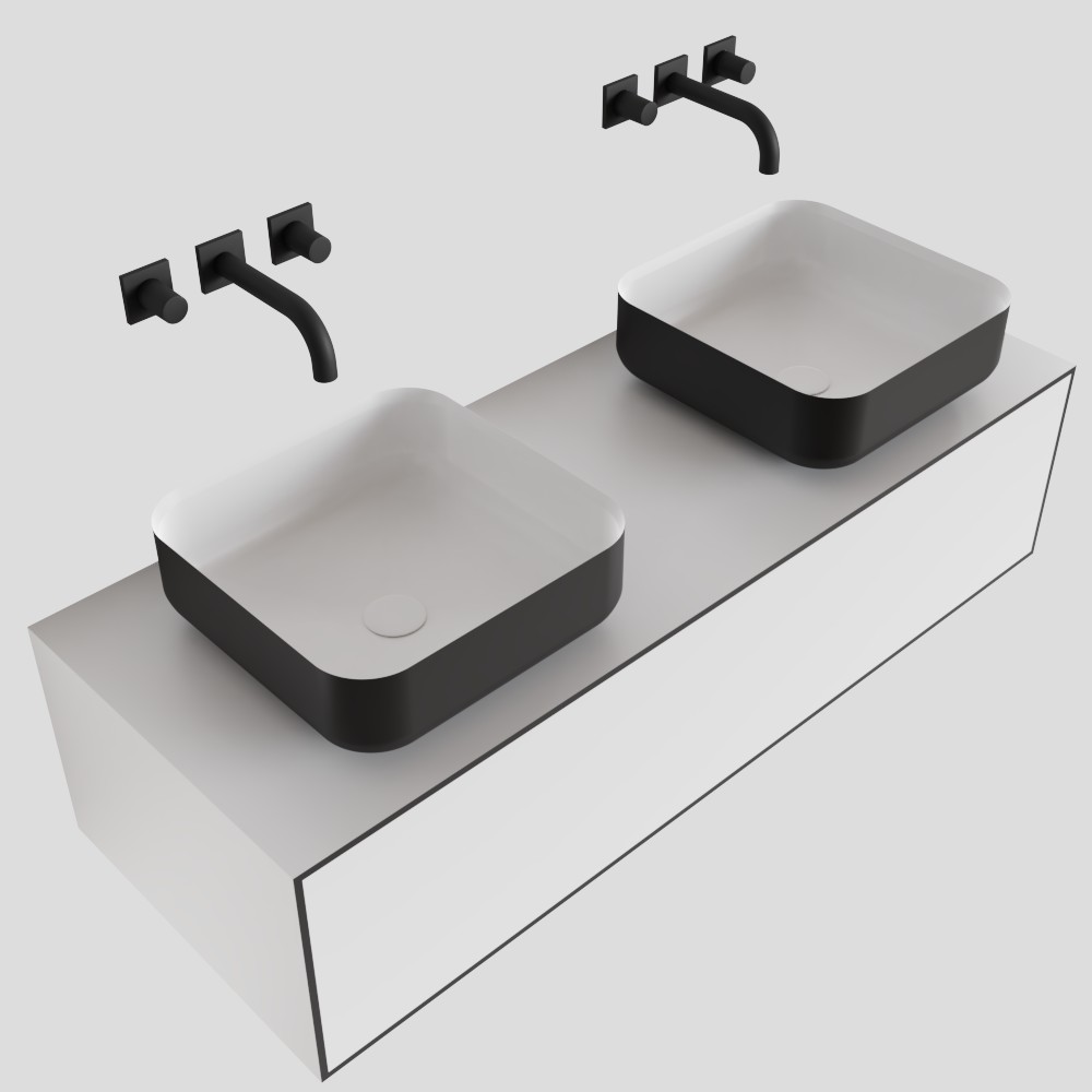 MONDIAZ LAGOM 120cm mueble de baño solid surface Talc 1 cajón BINX Doble sin orificio 4 MONDIAZ LAGOM 120cm mueble de baño solid surface Talc 1 cajón BINX Doble sin orificio - Imagen 4