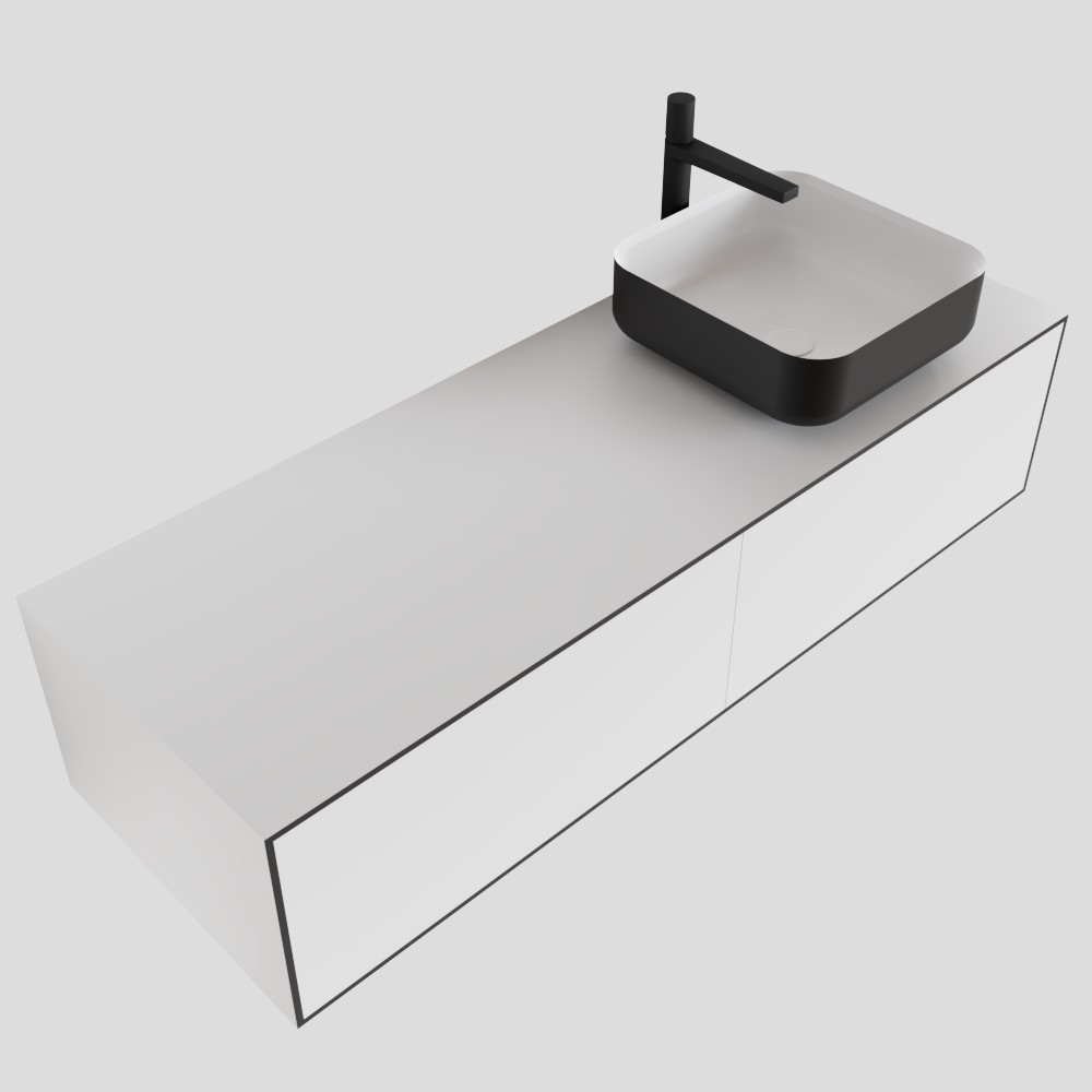 MONDIAZ LAGOM 130cm mueble de baño solid surface Talc 2 cajones BINX Derecho 1 orificio 4 MONDIAZ LAGOM 130cm mueble de baño solid surface Talc 2 cajones BINX Derecho 1 orificio - Imagen 4