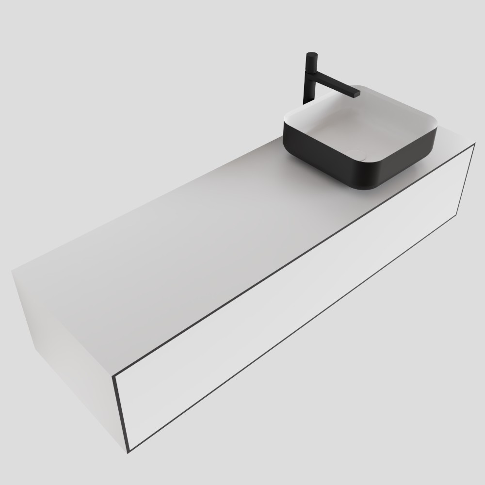 MONDIAZ LAGOM 140cm mueble de baño solid surface Talc 1 cajón BINX Derecho 1 orificio 4 MONDIAZ LAGOM 140cm mueble de baño solid surface Talc 1 cajón BINX Derecho 1 orificio - Imagen 4