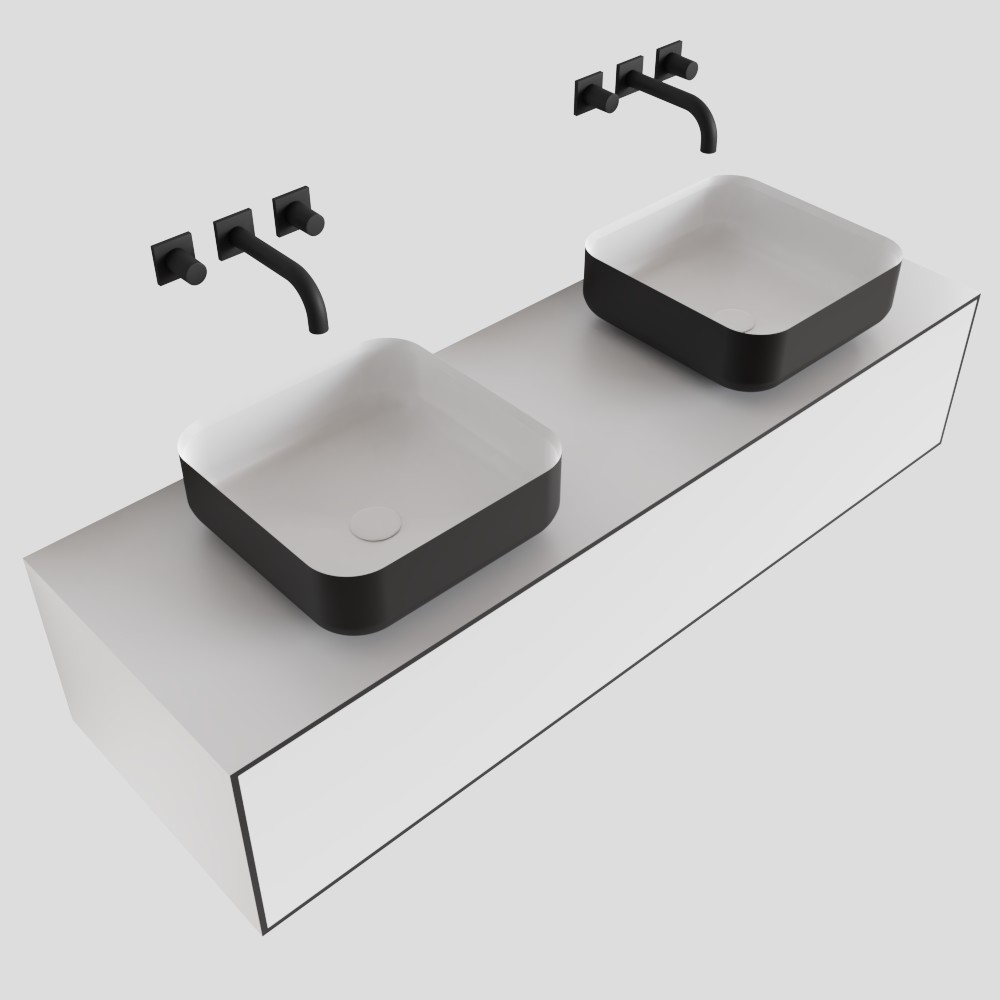 MONDIAZ LAGOM 140cm mueble de baño solid surface Talc 1 cajón BINX Doble sin orificio 4 MONDIAZ LAGOM 140cm mueble de baño solid surface Talc 1 cajón BINX Doble sin orificio - Imagen 4
