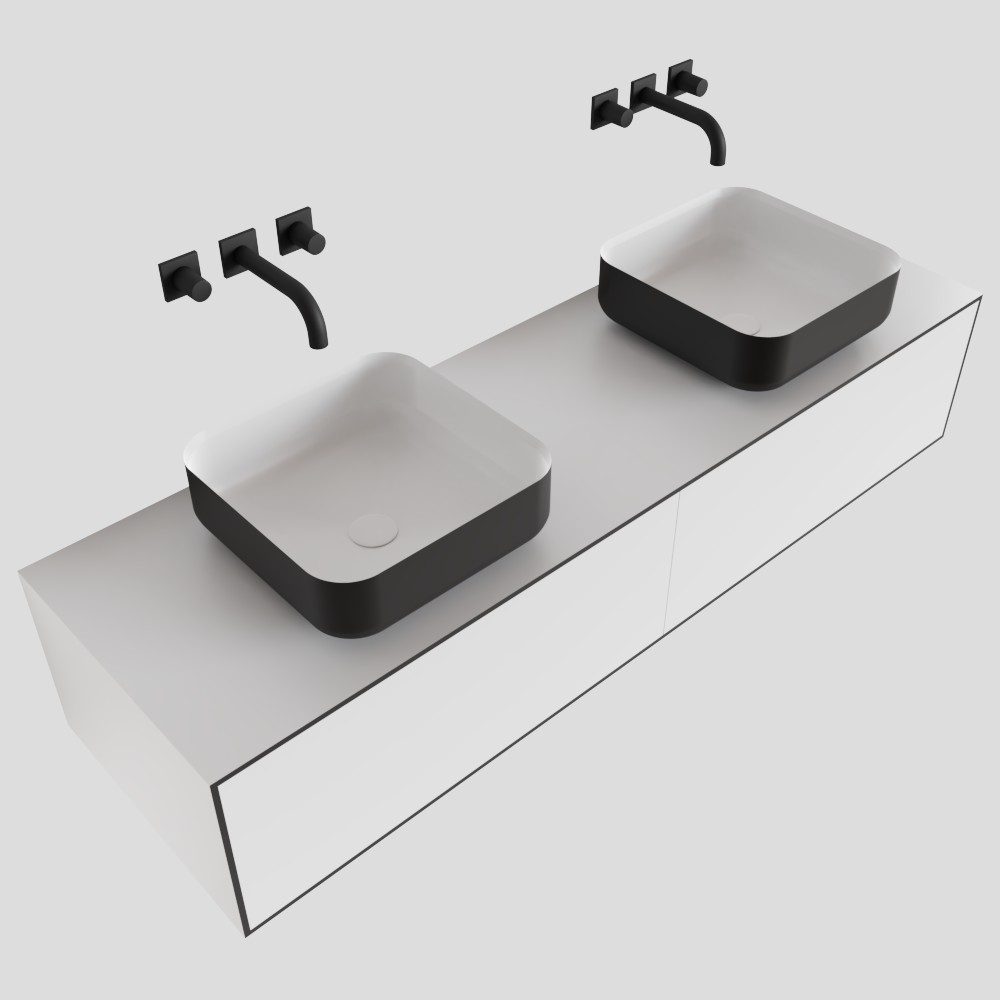 MONDIAZ LAGOM 150cm mueble de baño solid surface Talc 2 cajones BINX Doble sin orificio 4 MONDIAZ LAGOM 150cm mueble de baño solid surface Talc 2 cajones BINX Doble sin orificio - Imagen 4