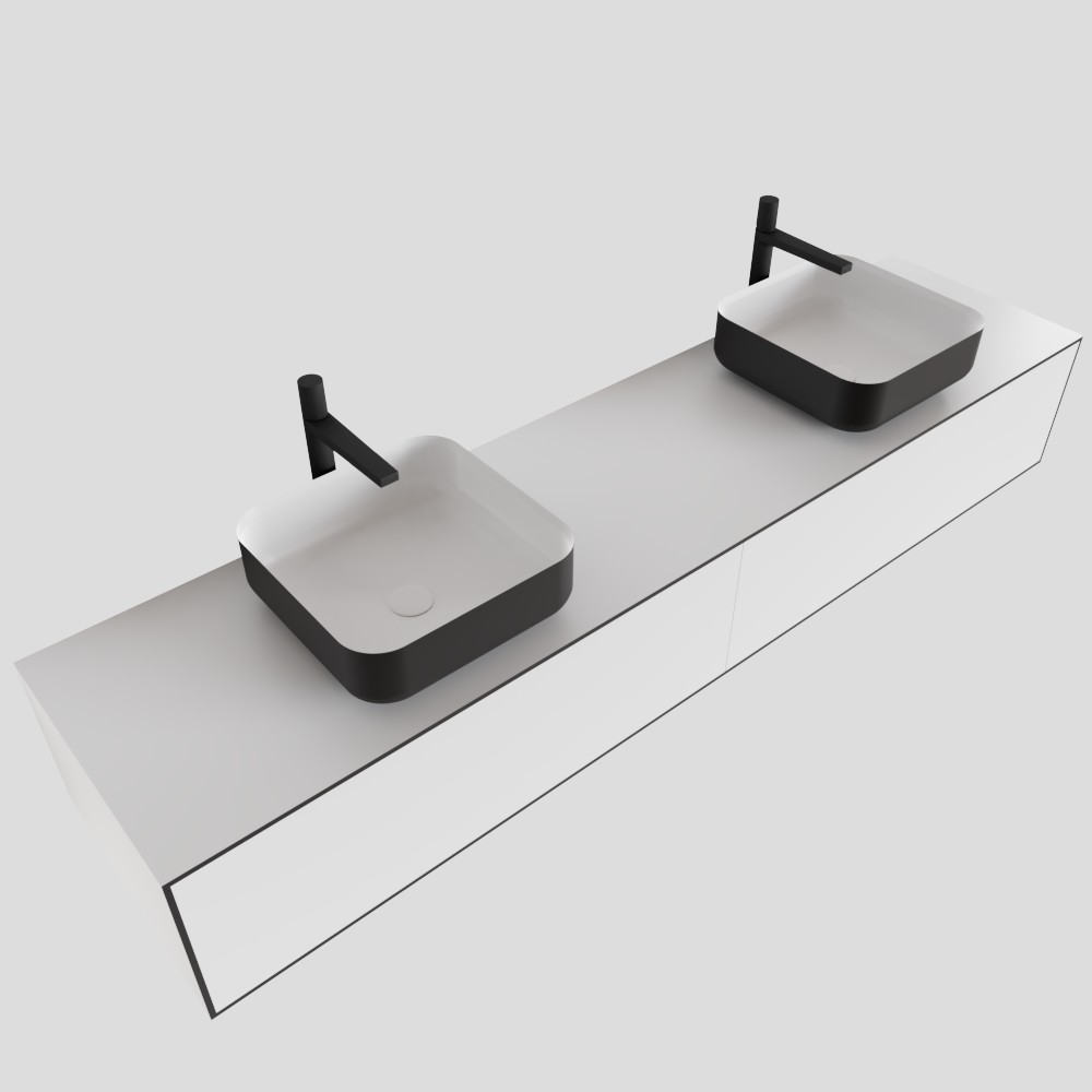 MONDIAZ LAGOM 190cm mueble de baño solid surface Talc 2 cajones BINX Doble 2 orificios 4 MONDIAZ LAGOM 190cm mueble de baño solid surface Talc 2 cajones BINX Doble 2 orificios - Imagen 4