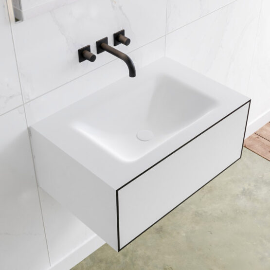 MONDIAZ LAGOM 70cm mueble de baño solid surface Urban 1 cajón lavabo CLOUD Centro sin orificio