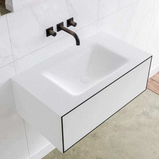 MONDIAZ LAGOM 80cm mueble de baño solid surface Urban 1 cajón lavabo CLOUD Centro sin orificio