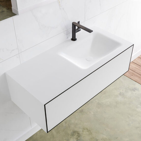 MONDIAZ LAGOM 100cm mueble de baño solid surface Urban 1 cajón lavabo CLOUD Derecho 1 orificio