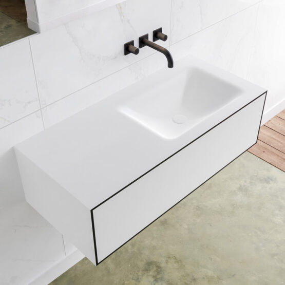 MONDIAZ LAGOM 100cm mueble de baño solid surface Urban 1 cajón lavabo CLOUD Derecho sin orificio