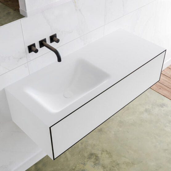 MONDIAZ LAGOM 110cm mueble de baño solid surface Urban 1 cajón lavabo CLOUD Izquierda sin orificio