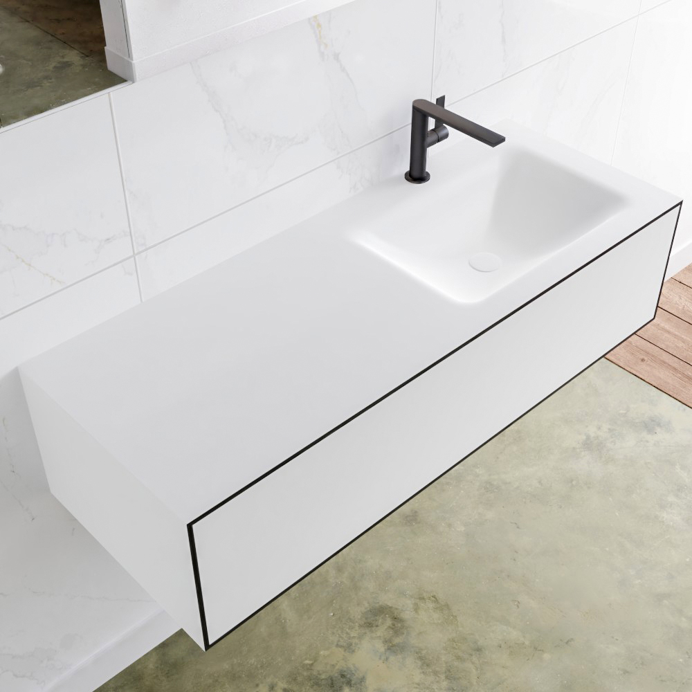MONDIAZ LAGOM 120cm mueble de baño solid surface Urban 1 cajón lavabo CLOUD Derecho 1 orificio 1 MONDIAZ LAGOM 120cm mueble de baño solid surface Urban 1 cajón lavabo CLOUD Derecho 1 orificio
