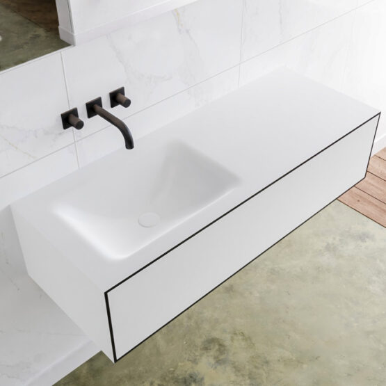 MONDIAZ LAGOM 120cm mueble de baño solid surface Urban 1 cajón lavabo CLOUD Izquierda sin orificio
