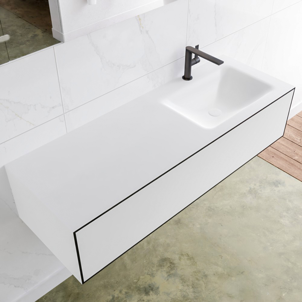 MONDIAZ LAGOM 130cm mueble de baño solid surface Urban 1 cajón lavabo CLOUD Derecho 1 orificio 1 MONDIAZ LAGOM 130cm mueble de baño solid surface Urban 1 cajón lavabo CLOUD Derecho 1 orificio
