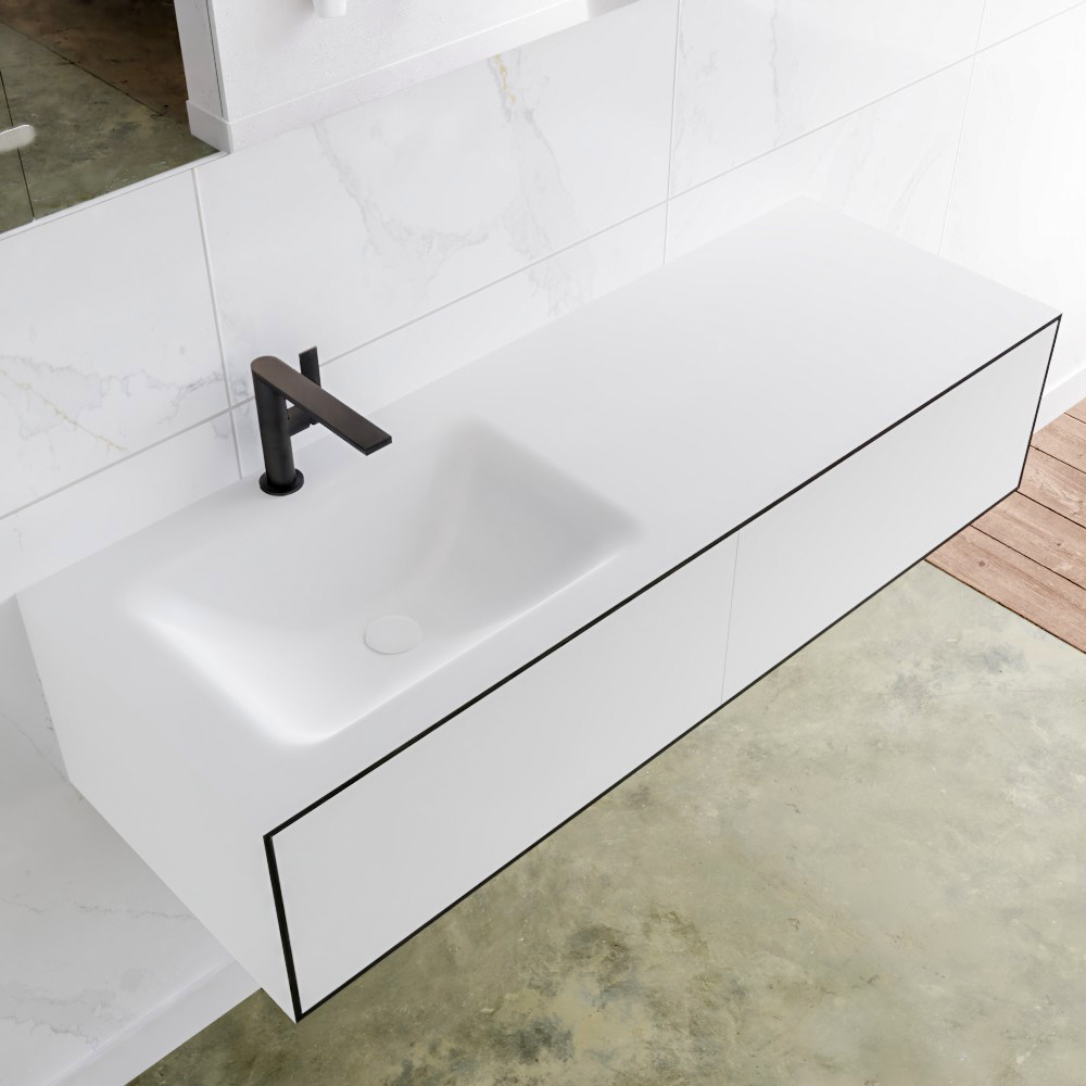 MONDIAZ LAGOM 130cm mueble de baño solid surface Urban 2 cajones lavabo CLOUD Izquierda 1 orificio 1 MONDIAZ LAGOM 130cm mueble de baño solid surface Urban 2 cajones lavabo CLOUD Izquierda 1 orificio
