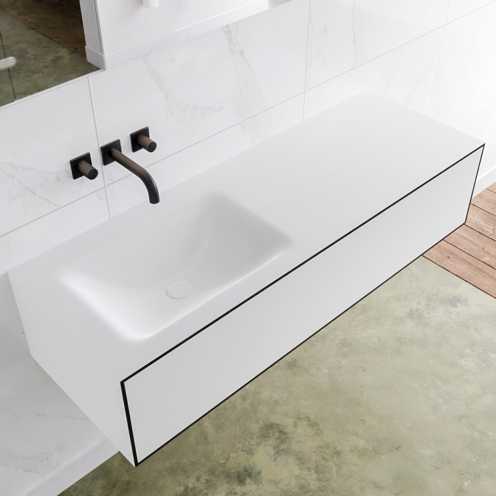 MONDIAZ LAGOM 130cm mueble de baño solid surface Urban 1 cajón lavabo CLOUD Izquierda sin orificio 1 MONDIAZ LAGOM 130cm mueble de baño solid surface Urban 1 cajón lavabo CLOUD Izquierda sin orificio